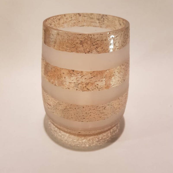 Theelicht taupe en ecru gestreept