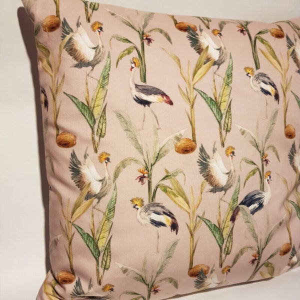 Kussen roze - kraanvogel 45 x 45 cm