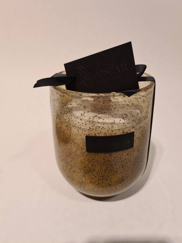 Oscar Candles Silverbrown M - Mondgeblazen glas  Houten wiek