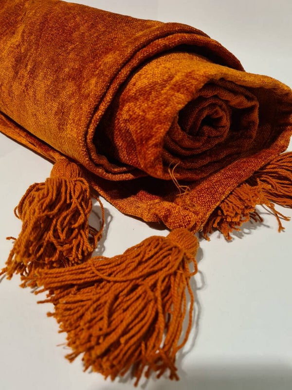 Plaid met tossels oranje/bruin