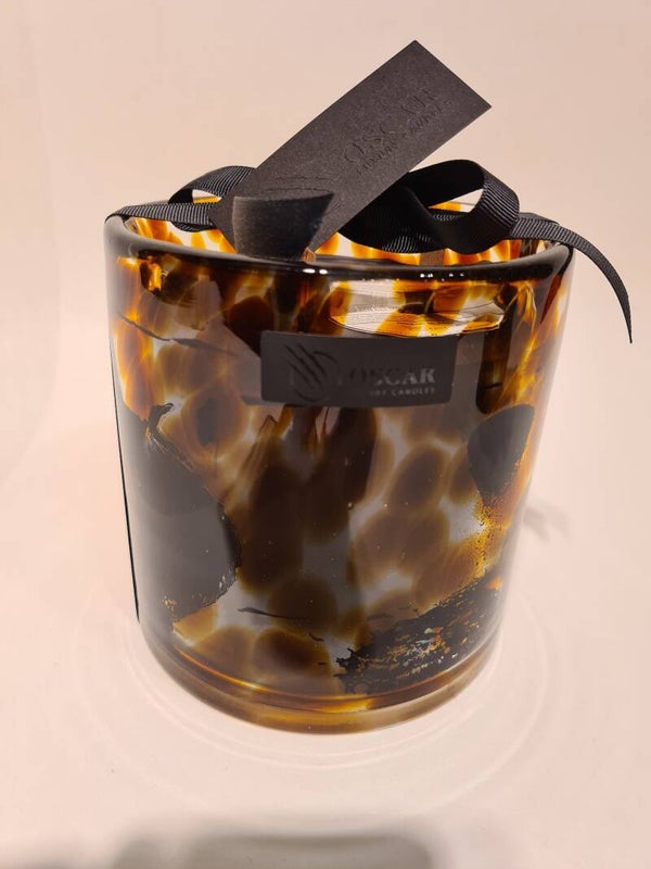 Oscar Candles Leopard S 10 cm Mondgeblazen glas  Houten wiek