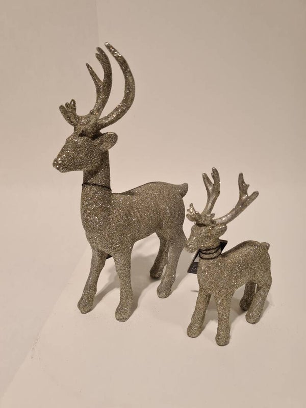 Kersthertjes glitter zilver - groot