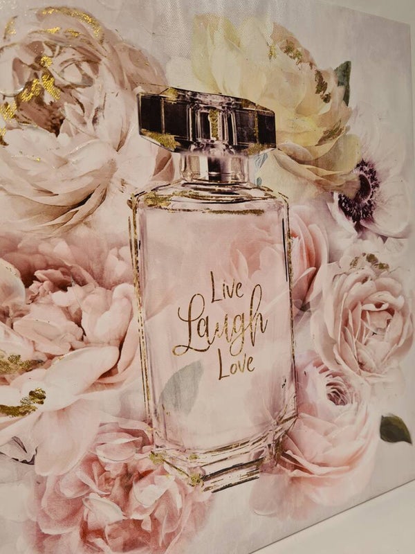 Schilderij met bloemen en parfumfles