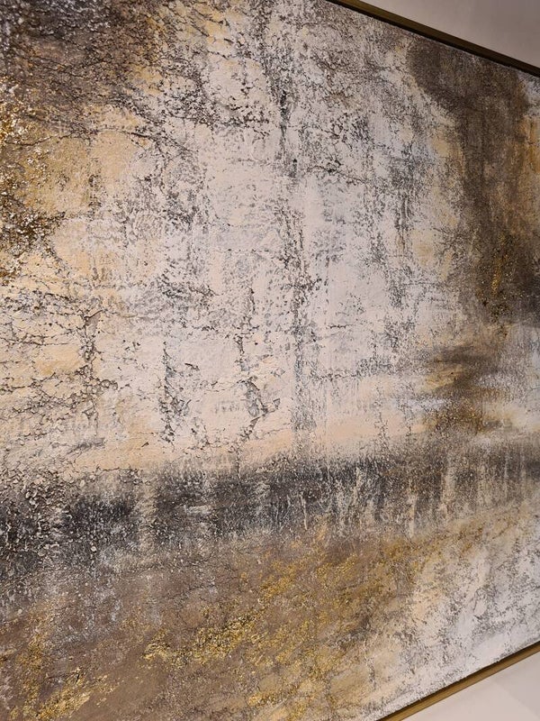 Schilderij abstract met goudkleurige kader strak