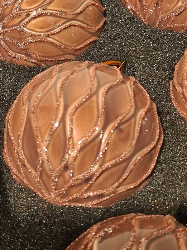 Kerstbal glas lijnen oud roze