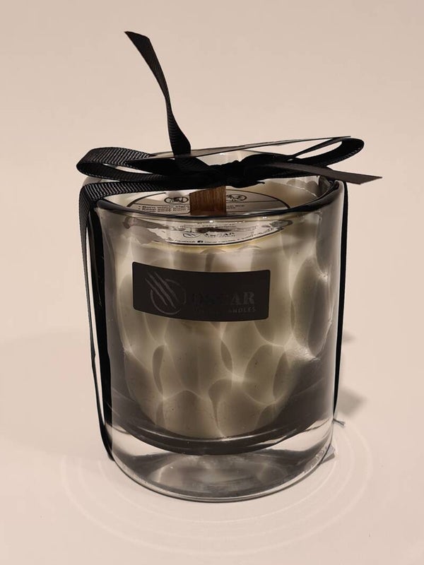 Oscar Candles Leopard grijs S - Mondgeblazen glas  Houten wiek