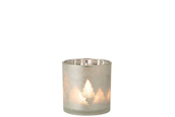 Windlicht Dennenboom Glas Lichtgrijs/Zilver Small