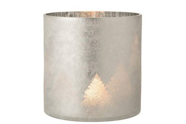 Windlicht Dennenboom Glas Lichtgrijs/Zilver Large