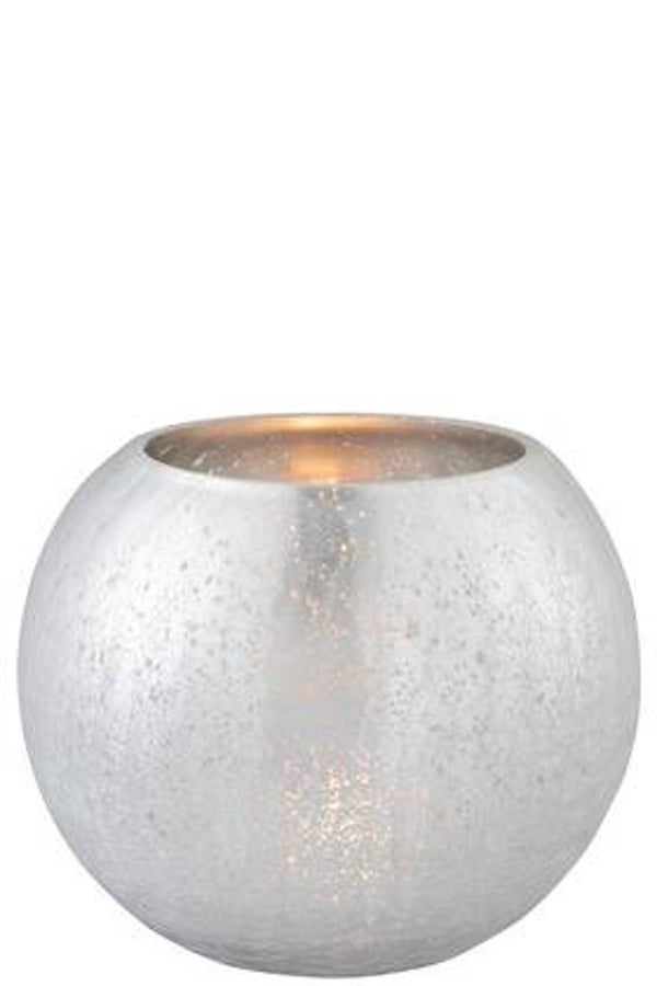 Windlicht zilver crackle L