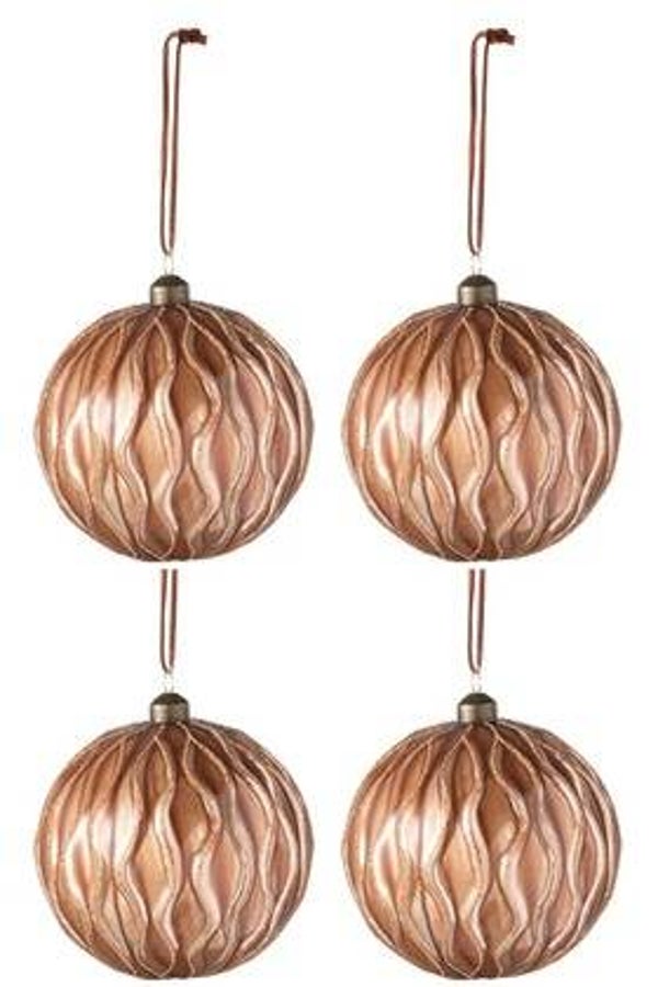 Kerstballen roze glas met lijnen