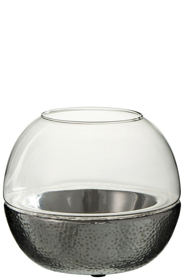 Windlicht Bol Aardewerk/Glas Zilver Large