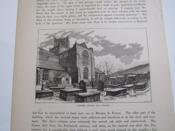 Antique Print - Cartmel Church and Village (1882)