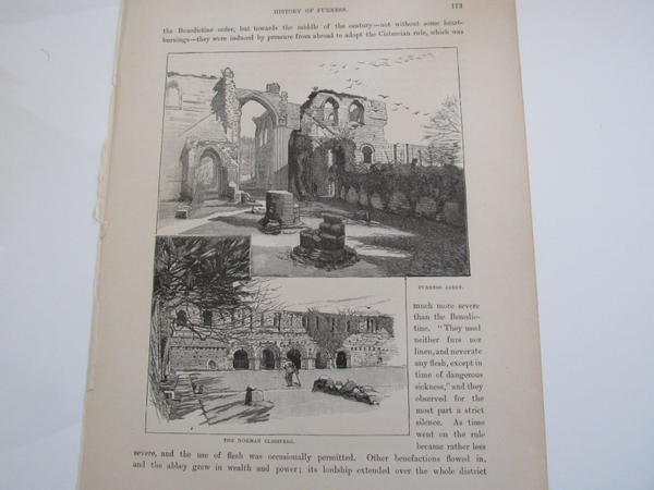 Antique Print - Furness Abbey an the Norman Cloisters (1882)