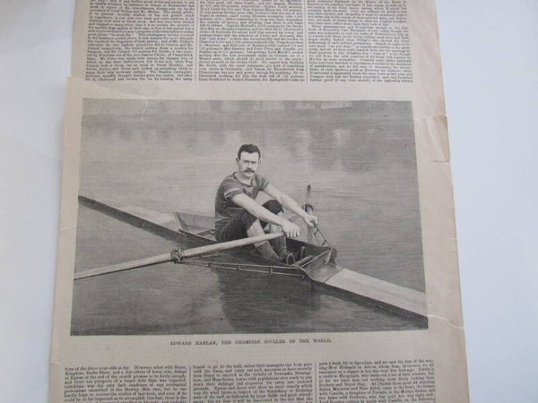 Antique Print - Edward Hanlan, Sculler Champion (Illustrated Sporting and Dramatic News, 1882)