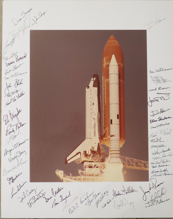 NASA Shuttle Challenger Launch Photograph Signed by 50 Astronauts
