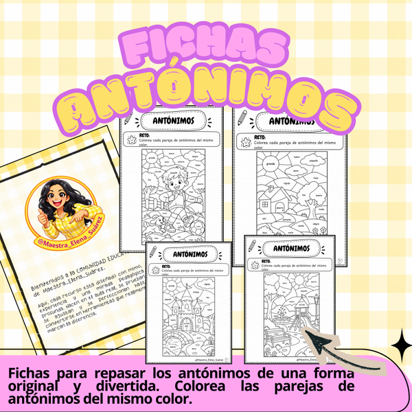 Fichas colorear ANTÓNIMOS