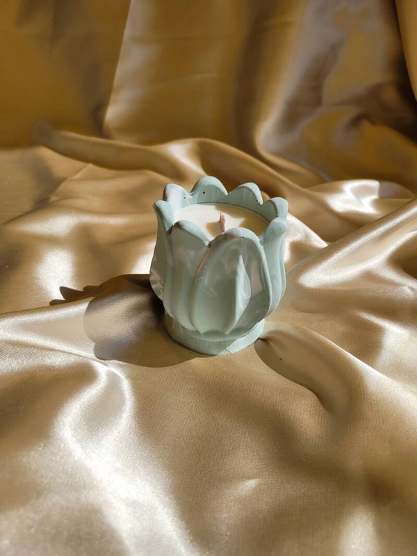 Kaarshouder Tulp kleur marmer groen/wit