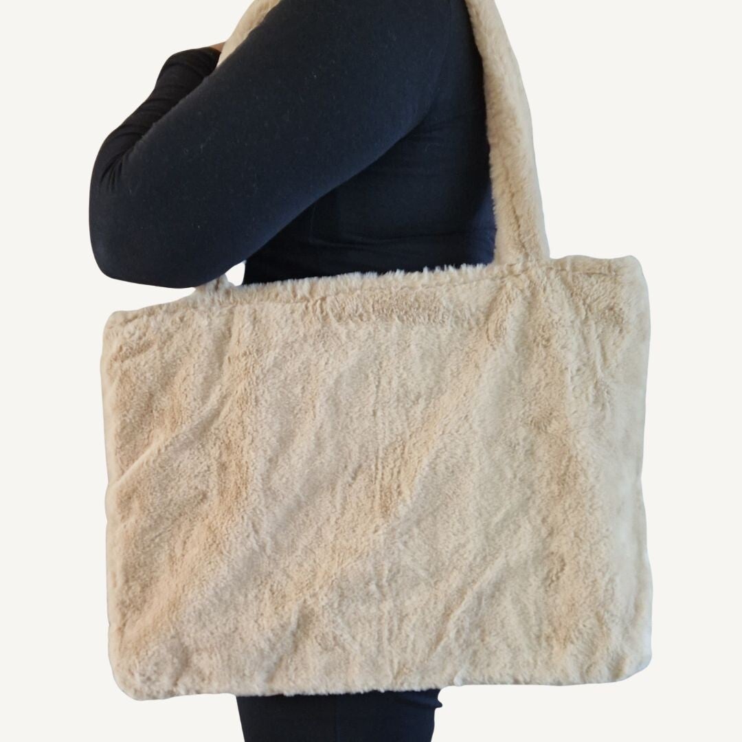 Personaliseer shopper faux fur beige