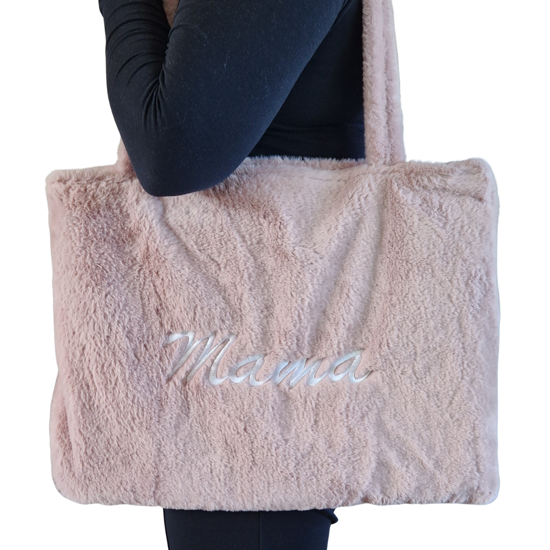 Shopper faux fur roze "Mama"