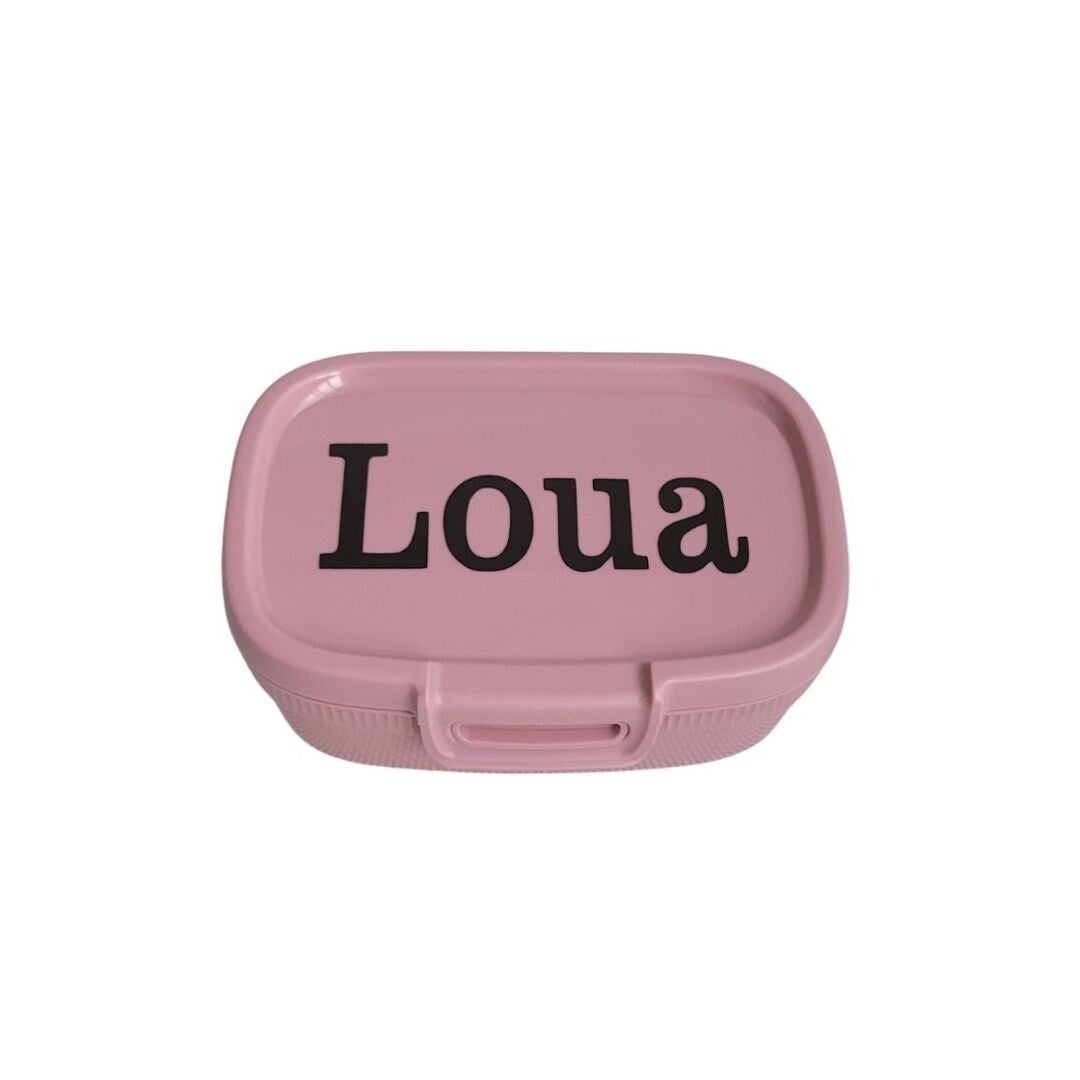 Gepersonaliseerde snackbox roze met naam kindercadeau