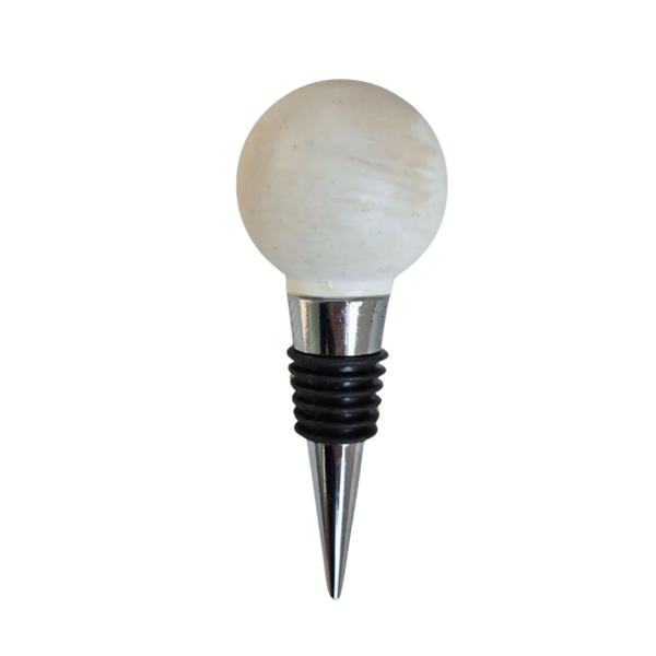 Wijnstopper rond marmer beige/wit en zilverkleurig