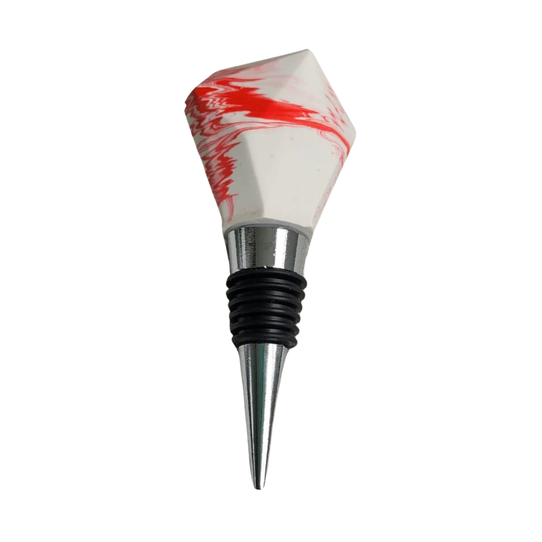 Wijnstopper marmer wit/ rood/ zilverkleurig