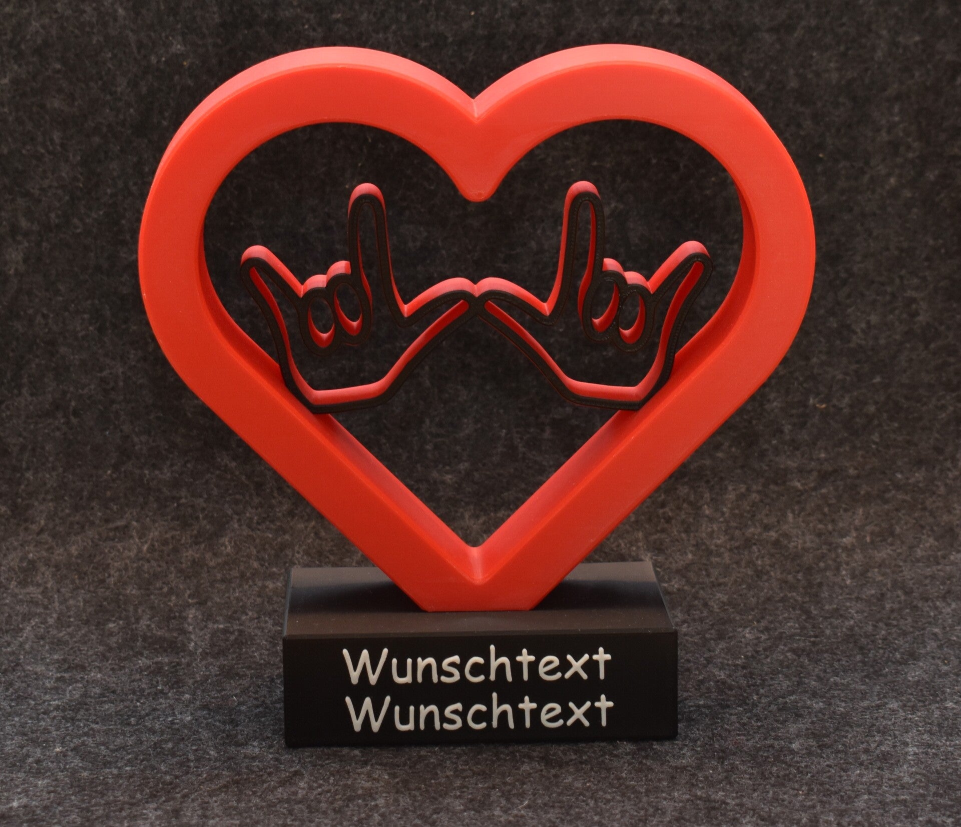 Herz mit Hand ILY und Wunschtext