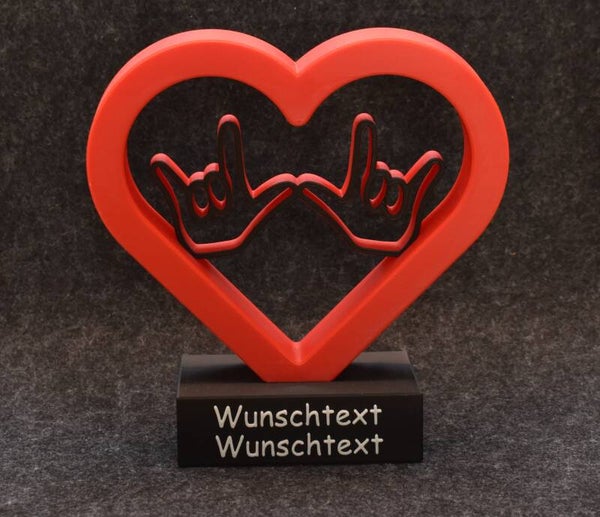Herz mit Hand ILY und Wunschtext