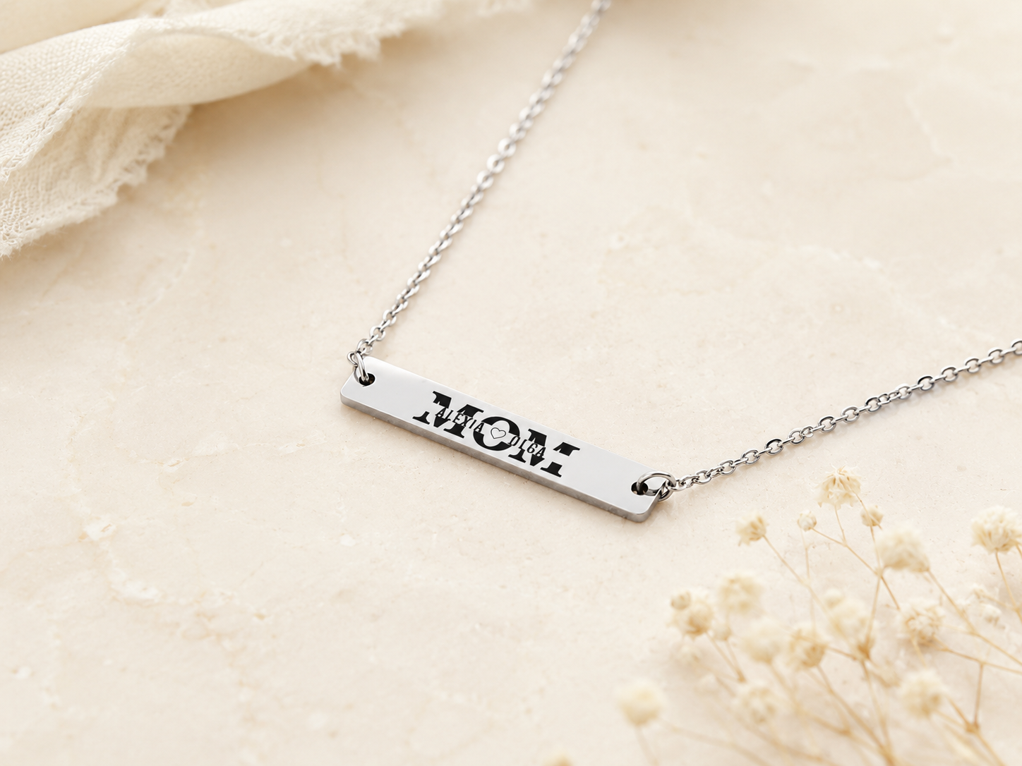 Personalized MOM Bar Necklace • Engraved Name Kids Necklace • Mother’s Day Gift • Stainless Steel