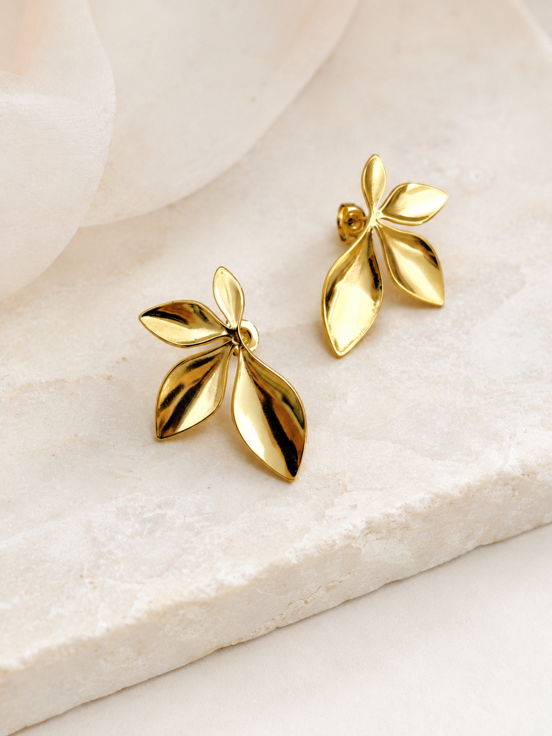 Gold Leaf Cluster Earrings – Elegant Modern Statement Studs | Olexia Creations