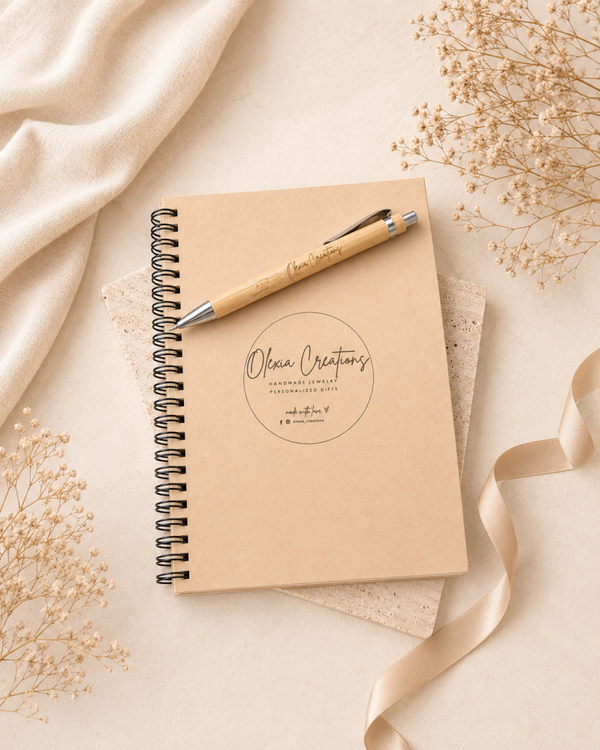 Personalized Notebook & Engraved Bamboo Pen Gift Set