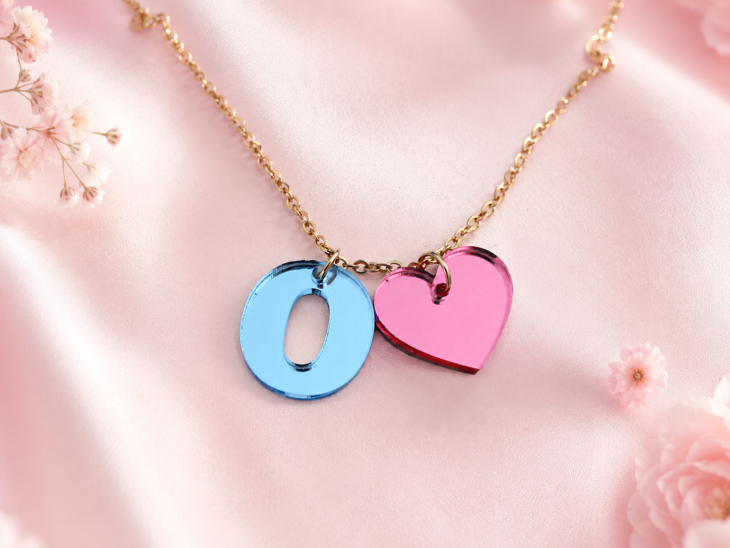 Custom Initial Necklace & Heart Earrings Set • Pink Acrylic • Kids & Teens Gift