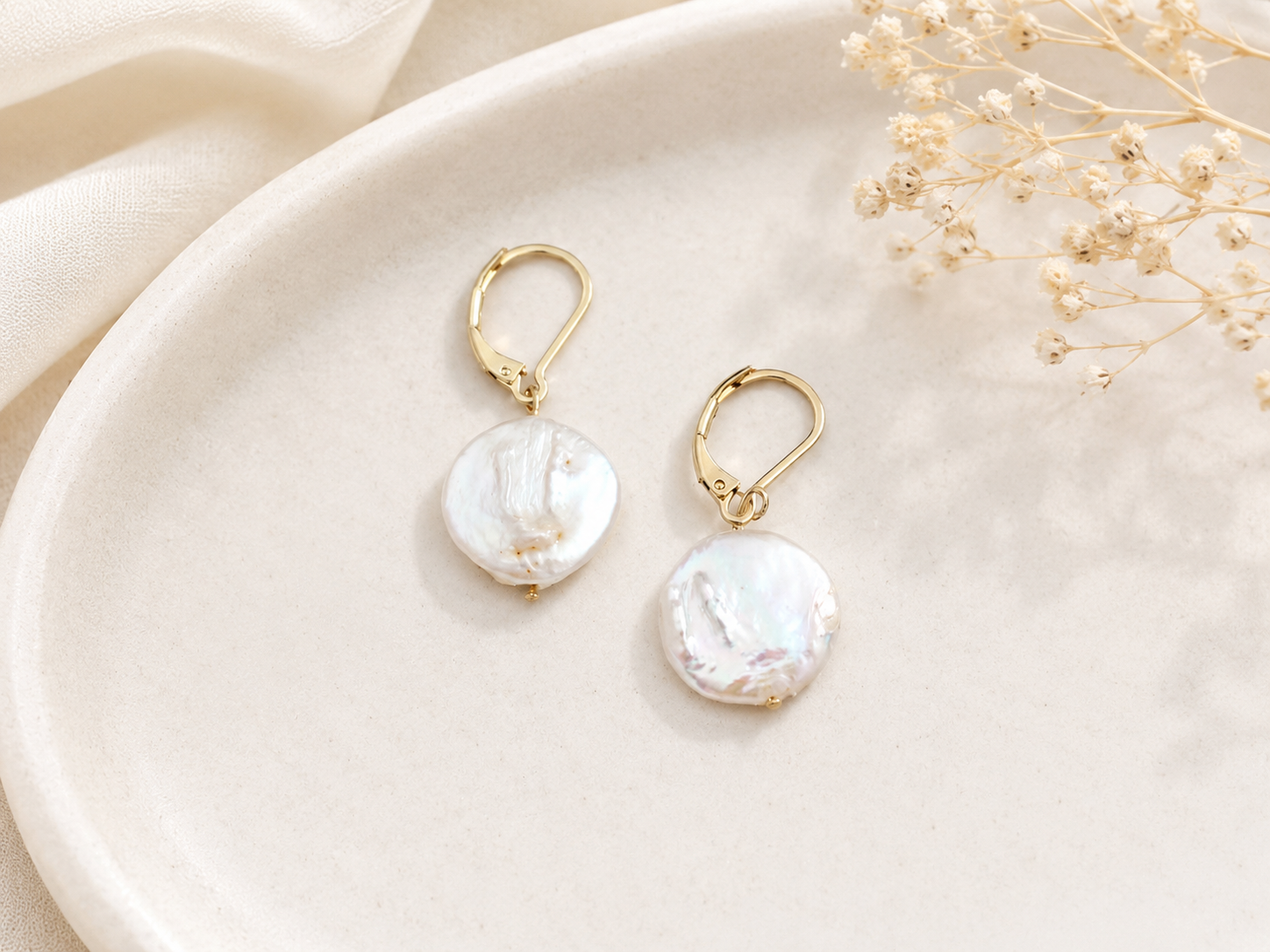 Baroque Pearl Earrings • Gold Leverback Earrings • Minimal Elegant Style