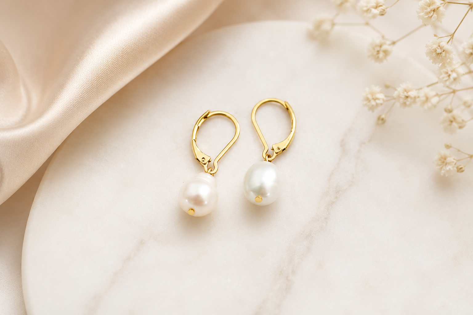 Freshwater Pearl Drop Earrings • Minimal Gold Dangle Earrings