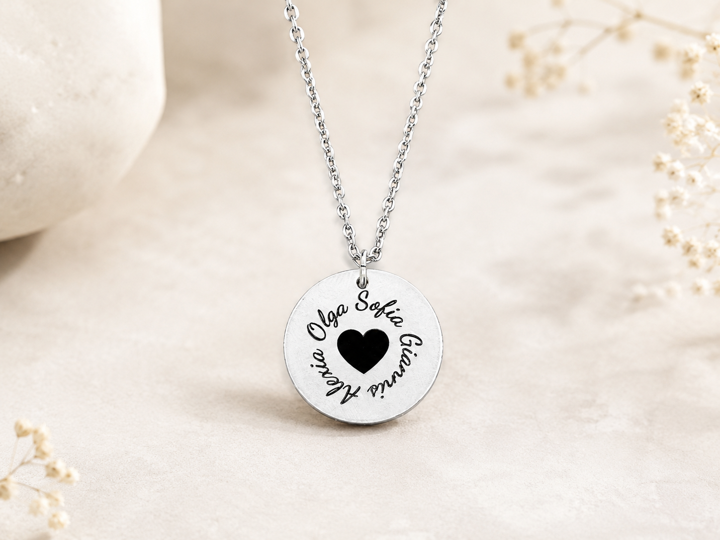 Personalized Family Name Necklace | Stainless Steel Gift for Mom | Perfect Valentine’s Day Gift for Wife