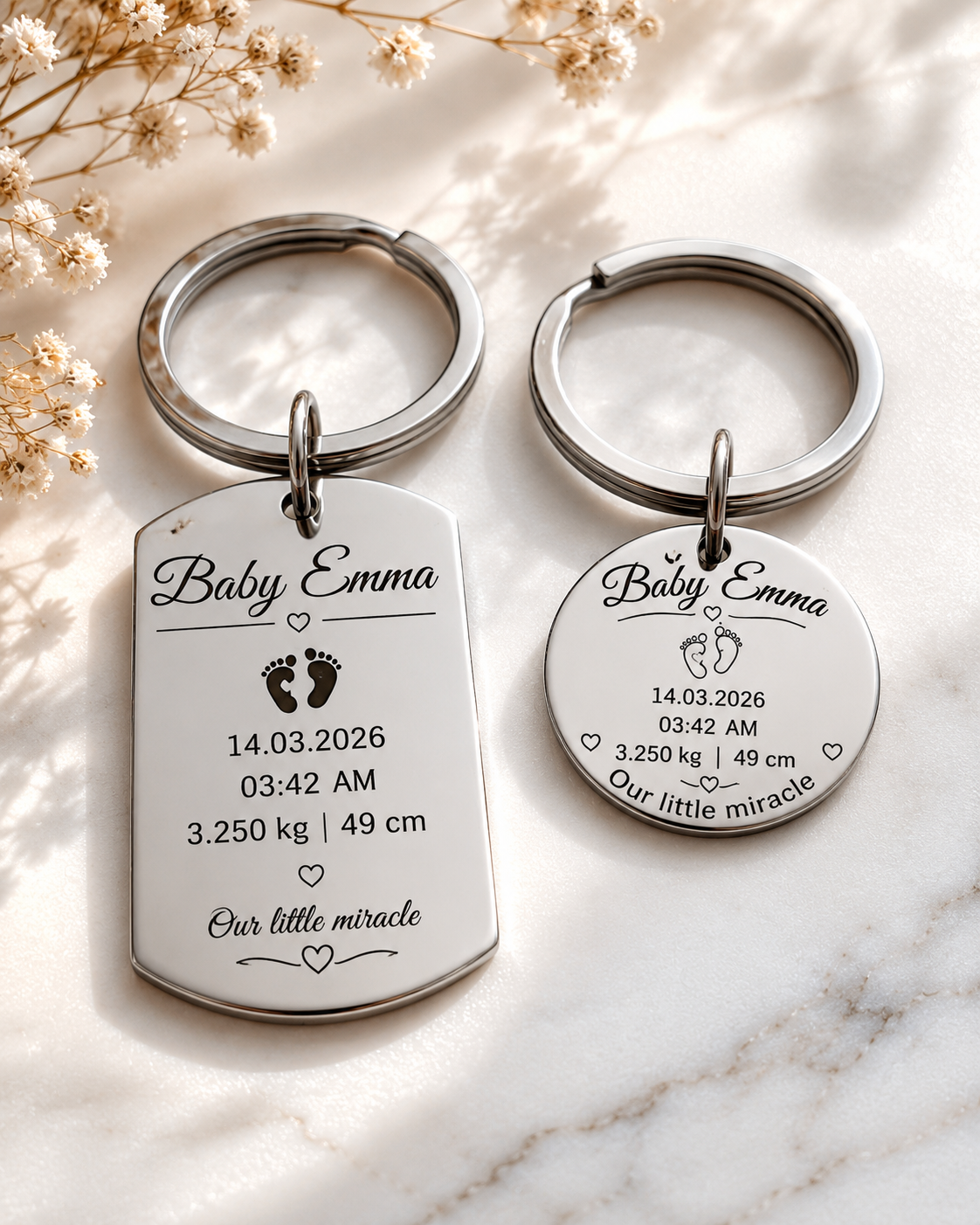 Personalized Baby Birth Details Keychain