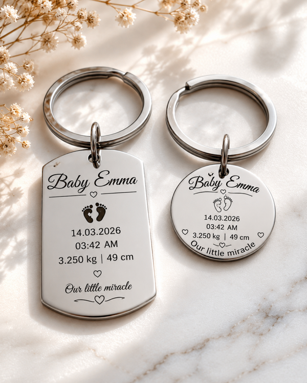 Personalized Baby Birth Details Keychain