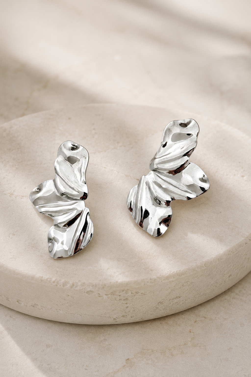 Silver Statement Earrings – Abstract Modern Metal Studs | Olexia Creations