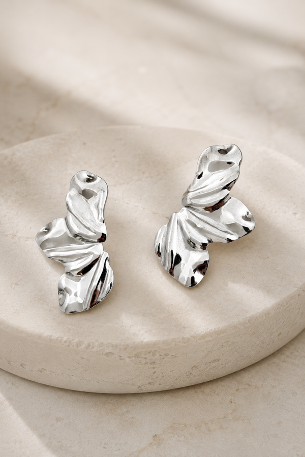 Silver Statement Earrings – Abstract Modern Metal Studs | Olexia Creations