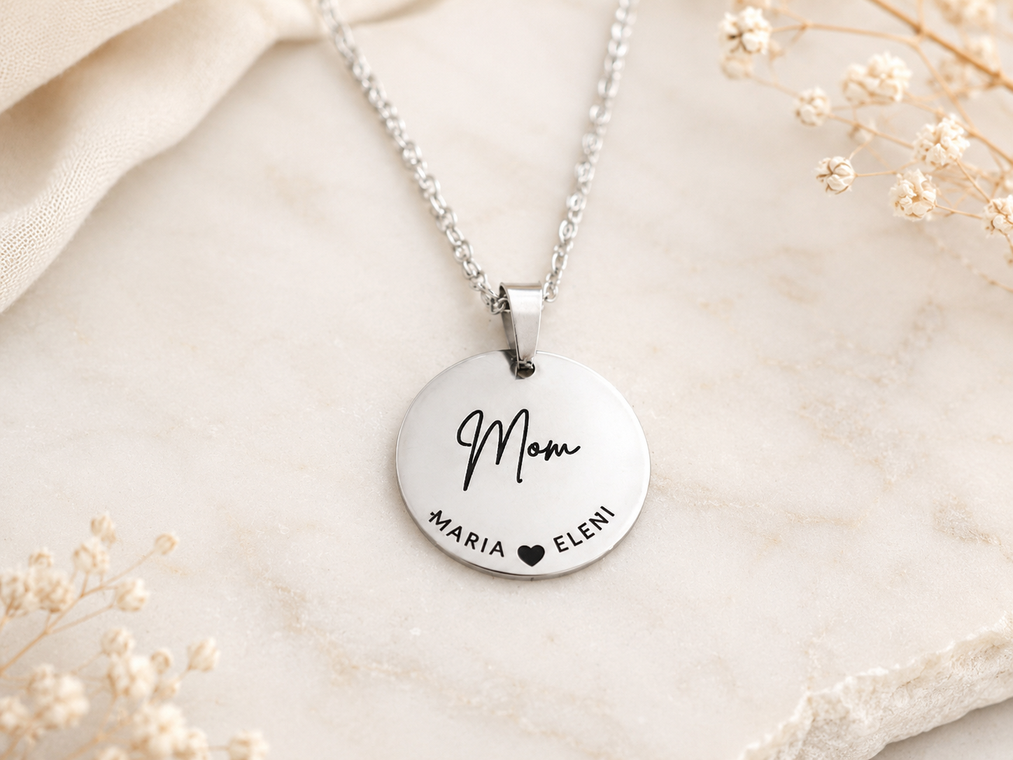 Personalized Mom Necklace • Engraved Name Necklace • Stainless Steel
