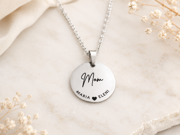 Personalized Mom Necklace • Engraved Name Necklace • Stainless Steel