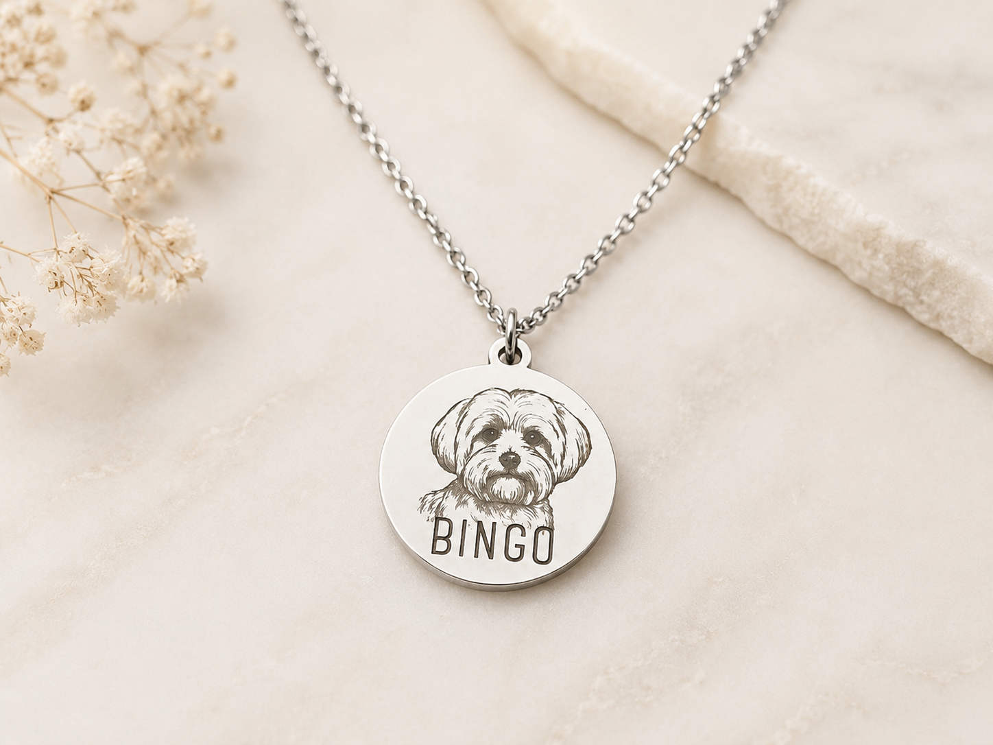 Custom Pet Portrait Necklace • Engraved Dog or Cat Necklace