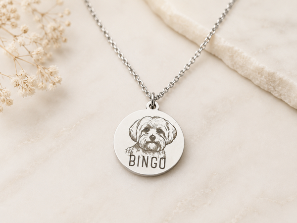 Custom Pet Portrait Necklace • Engraved Dog or Cat Necklace