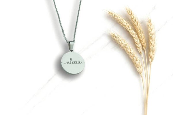 Minimal Engraved Name Necklace • Personalized Round Pendant