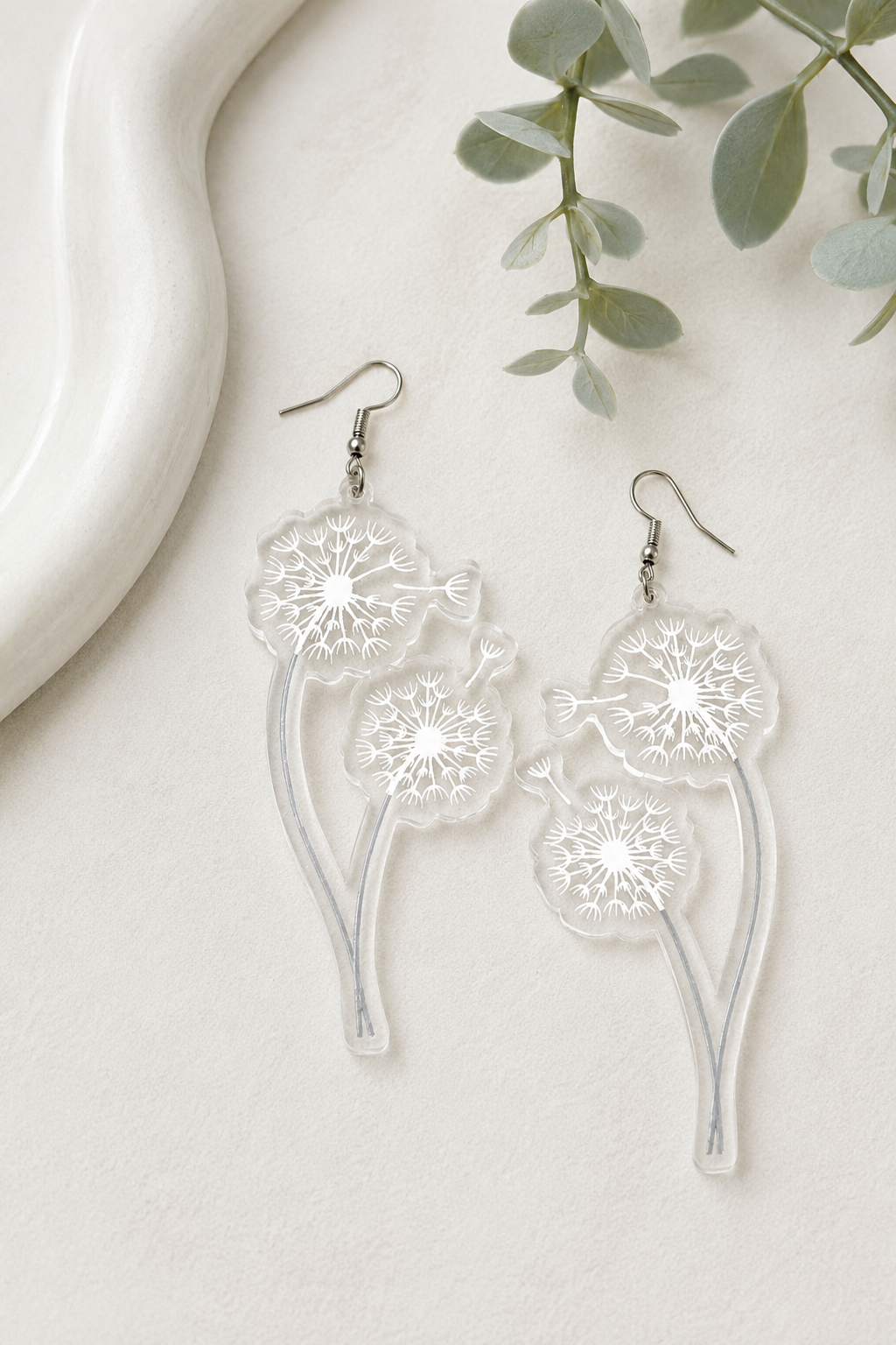 Dandelion Earrings • Clear Acrylic Statement Earrings • Make a Wish Jewelry