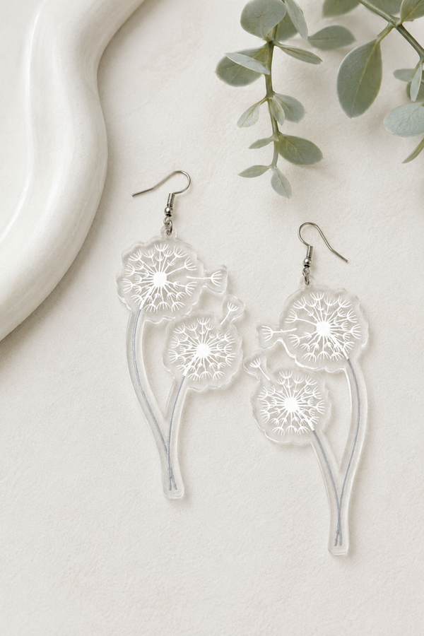 Dandelion Earrings • Clear Acrylic Statement Earrings • Make a Wish Jewelry