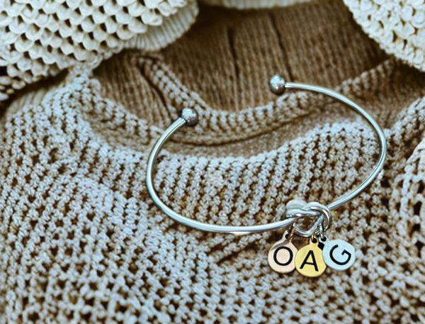 Personalized Initial Knot Bracelet – Stainless Steel Bangle with Letter Charms