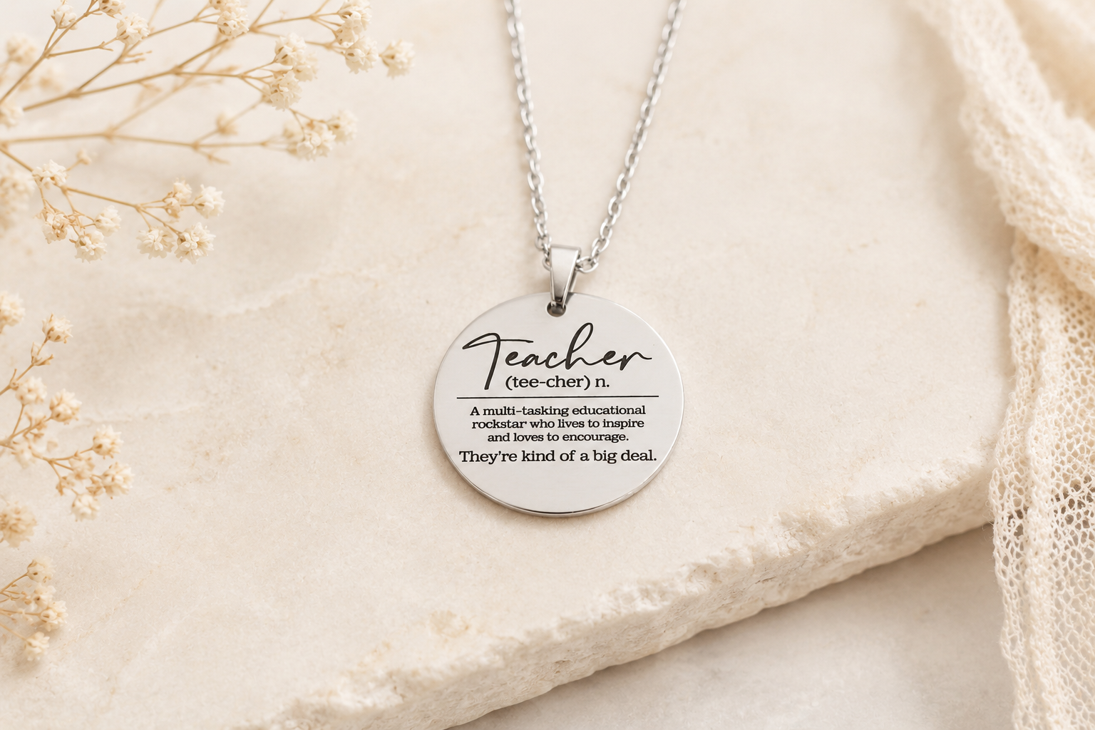 Teacher Appreciation Necklace • Stainless Steel • Thank You Teacher Gift