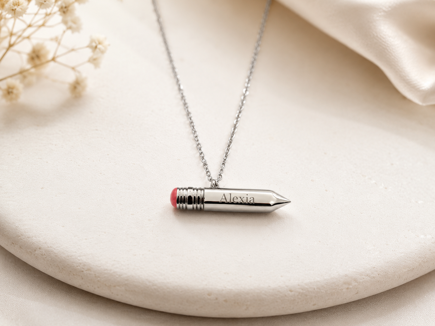 Personalized Pencil Necklace • Engraved Mini Pencil Pendant • Teacher Gift • Writer Gift