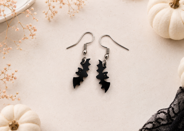 Black Bat Halloween Earrings